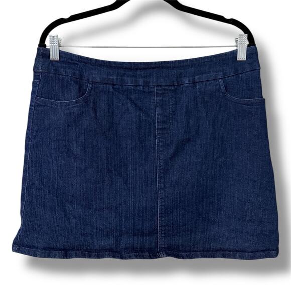 Soft Surroundings women’s size petite large denim skort pull on front pockets - Picture 1 of 13